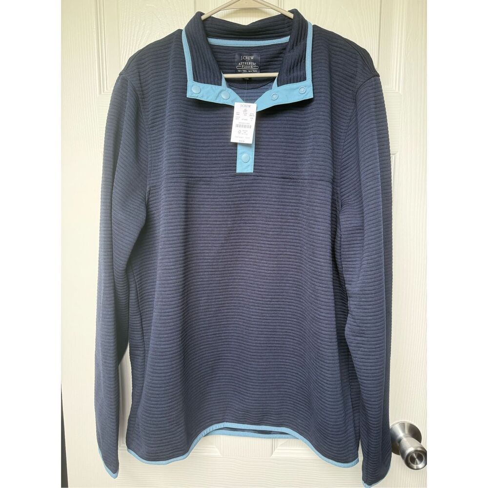 J. Crew Authentic Fleece Men's Large New Navy Pullover Cardigan